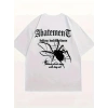 Örümcek Ağı Desenli Baskılı Oversize Bisiklet Yaka T-shirt  - Beyaz