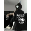 Örümcek Ağı Desenli Baskılı Oversize Bisiklet Yaka T-shirt - Siyah