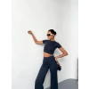 Osy Modal Yumuşak Dokulu Kumaş Kısa Kollu Crop Alt Ispanyol Paça Pantalon Ikili Takım - Füme
