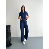 Osy Modal Yumuşak Dokulu Kumaş Kısa Kollu Yakalı T-shirt Pantalon ikili Takım- Lacivert