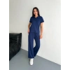 Osy Modal Yumuşak Dokulu Kumaş Kısa Kollu Yakalı T-shirt Pantalon ikili Takım- Lacivert
