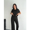 Osy Modal Yumuşak Dokulu Kumaş Kısa Kollu Yakalı T-shirt Pantalon ikili Takım- Siyah