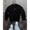 Kadın Oversize Kapüşonlu Cepli GÜL Baskılı 3 İplik Pamuklu Hoodie Sweatshirt - Siyah