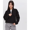 Oversize Yarım Farmuarlı Yakalı Basic SweatShirt - Siyah