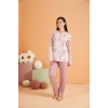 PJS 28016 Kadın Uzun Kol Yarı Patlı Desenli Pijama Takım