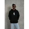 Erkek Survivor Penguin Baskılı 3 İplik Pamuklu Kapüşonlu Sweatshirt Hoodie Siyah