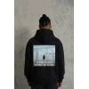 Erkek Survivor Penguin Baskılı 3 İplik Pamuklu Kapüşonlu Sweatshirt Hoodie Siyah