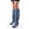 SR-2001 Kot Mavi Süet İnce Topuklu Günlük Bayan Çizme