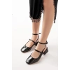 ST-003 Siyah Rugan Günlük 4 cm Topuklu Bayan Ayakkabı