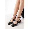 ST-003 Siyah Rugan Günlük 4 cm Topuklu Bayan Ayakkabı