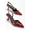 ST-005 Bordo Rugan Günlük 7 cm Topuklu Bayan Ayakkabı