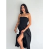 Straplez Pileli Elbise - Siyah