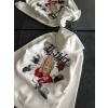 Üç İplik Penye Uzun Kol Kapüşonlu Baskılı SweatShirt - Beyaz