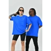 Unisex Basic Bisiklet Yaka Oversize T-Shirt - Mavi
