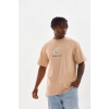 Unisex Baskılı Oversize T-Shirt - Bej