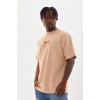 Unisex Baskılı Oversize T-Shirt - Bej