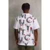 Unisex Baskılı Oversize T-Shirt - Beyaz