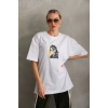 Unisex Baskılı Oversize T-Shirt - Beyaz