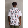 Unisex Baskılı Oversize T-Shirt - Beyaz