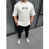 Unisex Baskılı Oversize T-Shirt - Beyaz