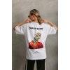 Unisex Baskılı Oversize T-Shirt - Beyaz
