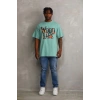 Unisex Baskılı Oversize T-Shirt - Mint Yeşili