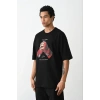 Unisex Baskılı Oversize T-Shirt - Siyah
