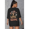 Unisex Baskılı Oversize T-Shirt - Siyah