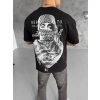 Unisex Baskılı Oversize T-Shirt - Siyah
