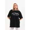 Unisex Baskılı Oversize T-Shirt - Siyah