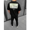 Unisex Baskılı Oversize T-Shirt - Siyah