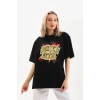 Unisex Baskılı Oversize T-Shirt - Siyah