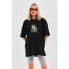 Unisex Baskılı Oversize T-Shirt - Siyah