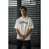 Unisex Bisiklet Yaka Baskılı Oversize T-Shirt - Beyaz