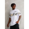Erkek  Bisiklet Yaka Baskılı Oversize T-Shirt - Beyaz