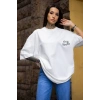 Unisex Bisiklet Yaka Baskılı Oversize T-Shirt - Beyaz