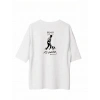 Unisex Bisiklet Yaka Baskılı Oversize T-Shirt - Beyaz