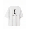 Unisex Bisiklet Yaka Baskılı Oversize T-Shirt - Beyaz