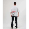 Unisex Bisiklet Yaka Baskılı Oversize T-Shirt - Beyaz