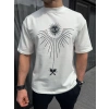 Unisex Bisiklet Yaka Baskılı Oversize T-Shirt - Beyaz