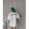Unisex Bisiklet Yaka Baskılı Oversize T-Shirt - Beyaz