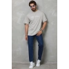 Unisex Bisiklet Yaka Baskılı Oversize T-Shirt - Gri