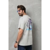 Unisex Bisiklet Yaka Baskılı Oversize T-Shirt - Gri