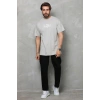 Unisex Bisiklet Yaka Baskılı Oversize T-Shirt - Gri