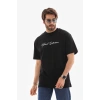 Erkek Kısa Kol Yazlık Tişört Bisiklet Yaka Baskılı Oversize T-Shirt - Siyah