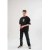 Unisex Bisiklet Yaka Baskılı Oversize T-Shirt - Siyah