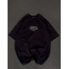 Unisex Bisiklet Yaka Baskılı Oversize T-Shirt - Siyah