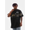Erkek Bisiklet Yaka Baskılı Oversize T-Shirt - Siyah