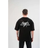 Unisex Bisiklet Yaka Baskılı Oversize T-Shirt - Siyah