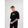 Unisex Bisiklet Yaka Baskılı Oversize T-Shirt - Siyah